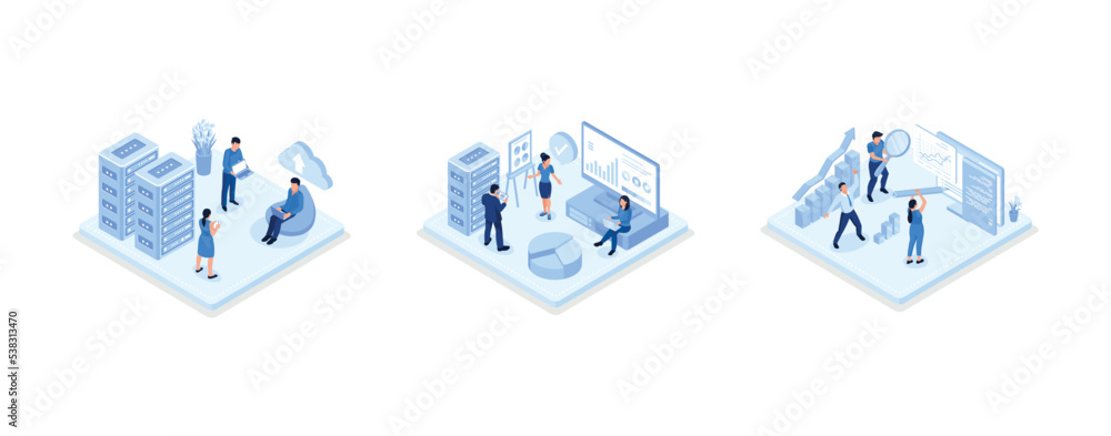 Aufkleber business characters using remote servers to analyzing large sets of data and recognizing mistakes. a