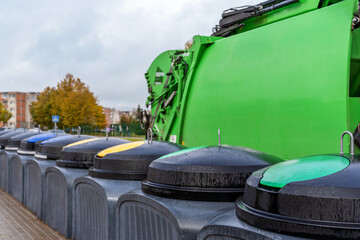 Urban waste management. Waste collection semi underground containers  in city yard area....