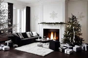 Christmas living room, digital art