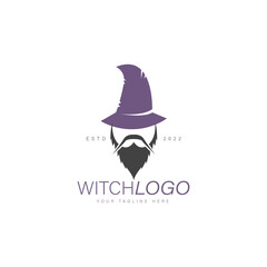 Old man witch long beard logo design illustration icon