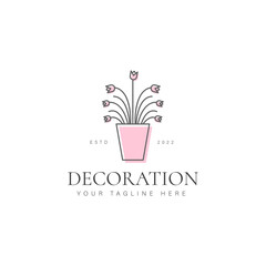 Plant with vase decorative logo design icon illustration