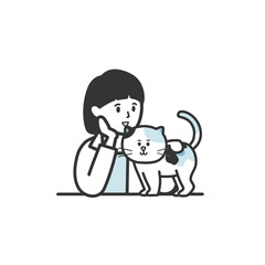 三毛猫をなでる女の子のイラスト