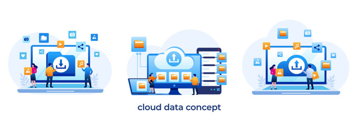 Obraz na płótnie Canvas cloud data concept, data center, file management, cloud storage flat illustration vector