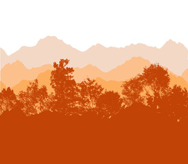 Autumn landscape with orange trees. Vector illustration - obrazy, fototapety, plakaty