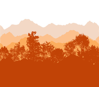 Autumn landscape with orange trees. Vector illustration