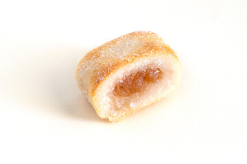 Panellets de membrillo,typical sweet from Catalonia made from mazapan with quince. Close up of texture