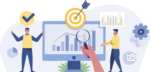 Research and development, analyze data for insight information to improve. png illustration