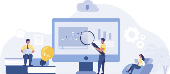 Research and development, analyze data for insight information to improve. png illustration