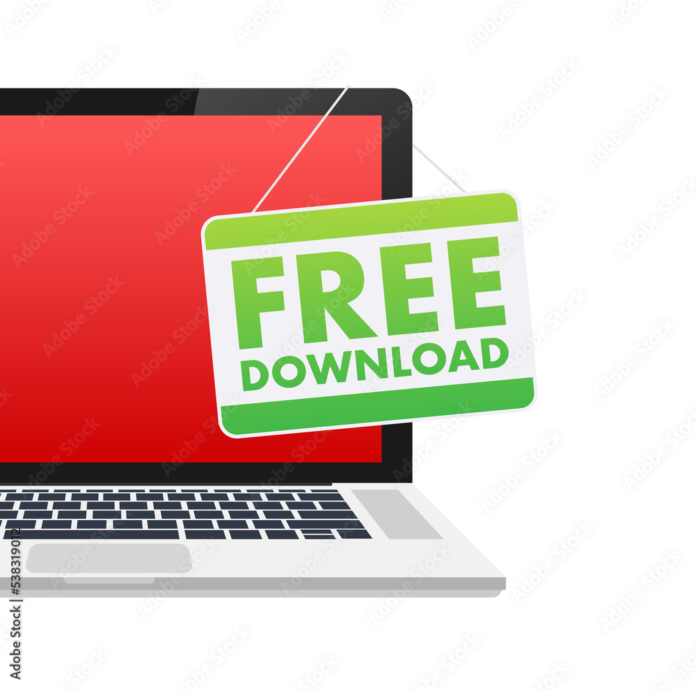 Poster Free Download label on laptop. Vector stock illustration.