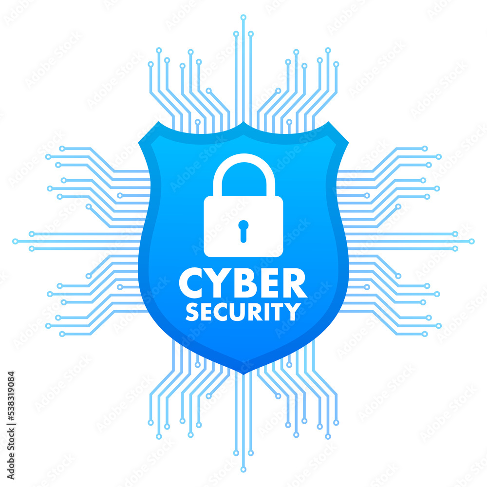 Poster cyber security vector logo with shield and check mark. security shield concept. internet security. v