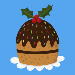 Christmas pudding with holly leaves