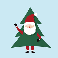 Collection of santa claus wearing christmas costumes on blue background. Merry christmas and happy new year