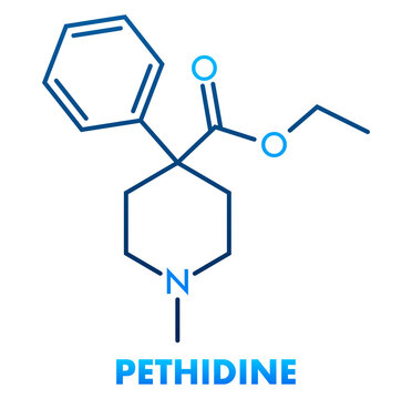 Pethidine concept chemical formula icon label, text font vector illustration