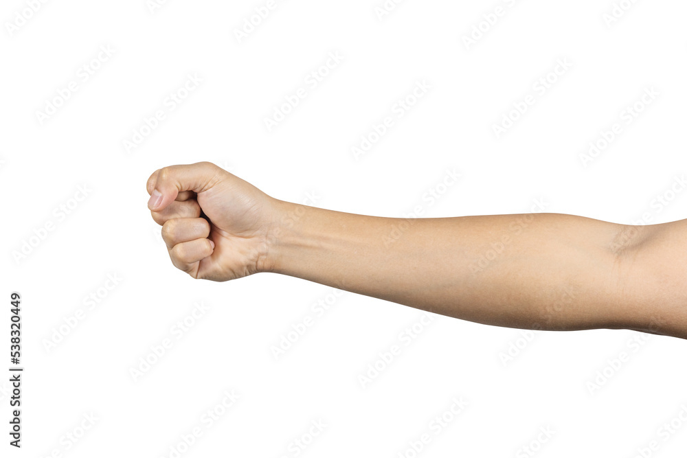 Wall mural man hand with fist gesture isolated on white background. clipping path included