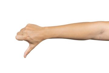 Man hand showing disagreement or dislike isolated on white background. Clipping path included