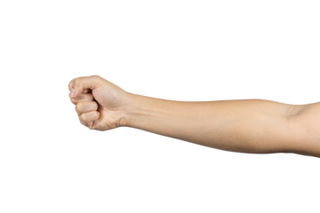 Man hand with fist gesture isolated on white background. Clipping path included