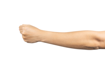 Man hand with fist gesture isolated on white background. Clipping path included