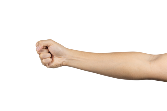 Man hand with fist gesture isolated on white background. Clipping path included