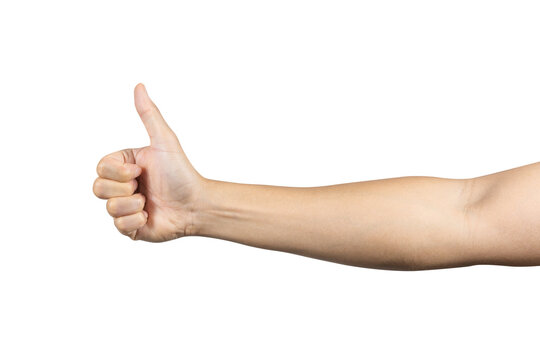 Man Hand showing thumb up isolated on white background. Clipping path included
