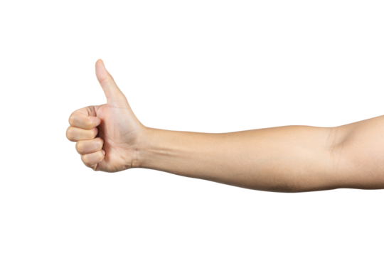 Man Hand showing thumb up isolated on white background. Clipping path included