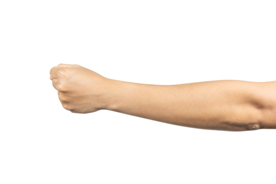Man hand with fist gesture isolated on white background. Clipping path included