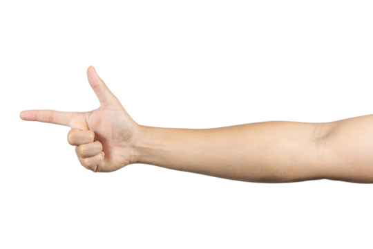 Man pointing finger sideways isolated on white background. Clipping path included