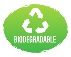 Biodegradable recyclable label. Bio recycling. Eco friendly product. Vector stock illustration.