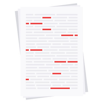 Proofreader checks transcription written text. Editing documents to correct errors. Vector stock illustration.