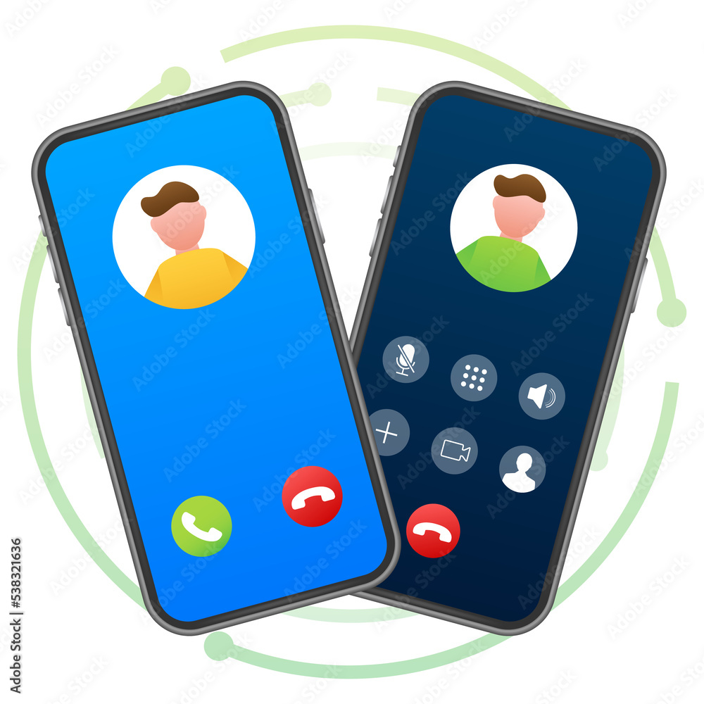 Poster smartphone with incoming call on display. incoming call. vector stock illustration.