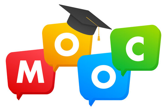 MOOC - Massive Open Online Course icon, label, badge. Vector stock illustration.