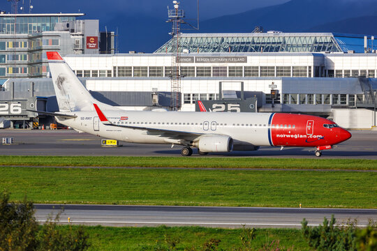 Norwegian Boeing 737-800 airplane Bergen airport in Norway