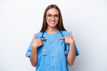 Young nurse caucasian woman isolated on white background with surprise facial expression