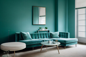 Colourful contemporary living room, digital art
