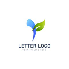 Letter Y with leaf logo design icon illustration