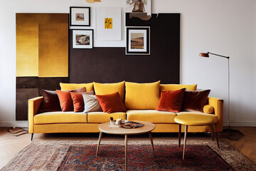 Colourful contemporary living room, digital art