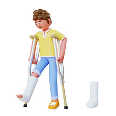 3d render man walking with armpit crutches