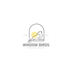 Bird with window line logo design icon illustration