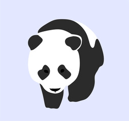 Stylized drawing of a giant panda in full growth. Simple panda bear icon or logo design. Black and white vector illustration.