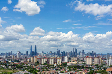 View of cumulus nimbus cloud over down town Kuala Lumpur, Malaysia