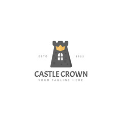 Castle with crown logo design icon illustration