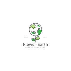 Flower with earth line logo design icon illustration