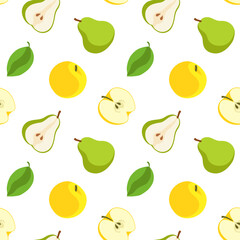 Yellow apples and green pears. Seamless vector pattern.