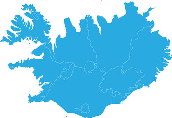iceland map. High detailed blue map of iceland on transparent background.