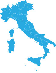 italy map. High detailed blue map of italy on transparent background.