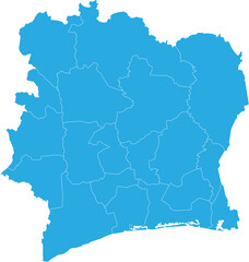 ivory Coast map. High detailed blue map of ivory Coast on transparent background.