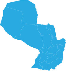 paraguay map. High detailed blue map of paraguay on transparent background.