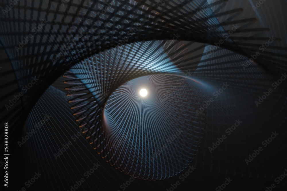 Poster Beautiful Geometric colorful abstract image in spiral. Starburst dynamic wave. 3d rendering illustration Background pattern for design.