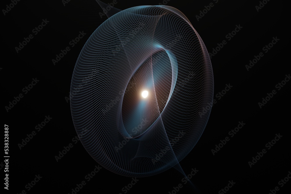 Poster Beautiful Geometric colorful abstract image in spiral. Starburst dynamic wave. 3d rendering illustration Background pattern for design.