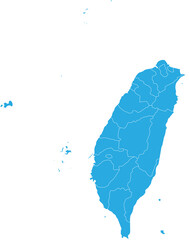 taiwan map. High detailed blue map of taiwan on transparent background.