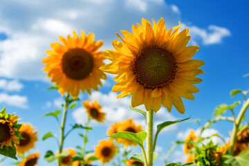 sunflowers in the garden close up, flowers image